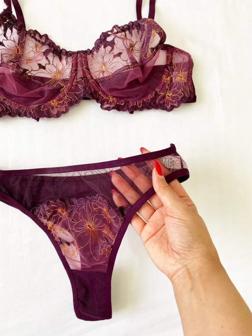 Premium Floral Mesh Lingerie Set | Embroidered Comfort &amp; Elegance by Knight Wears