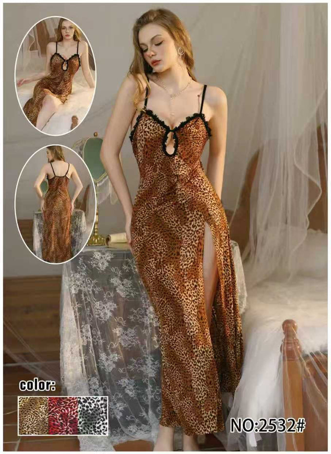 Leopard Print Front Slit Gown