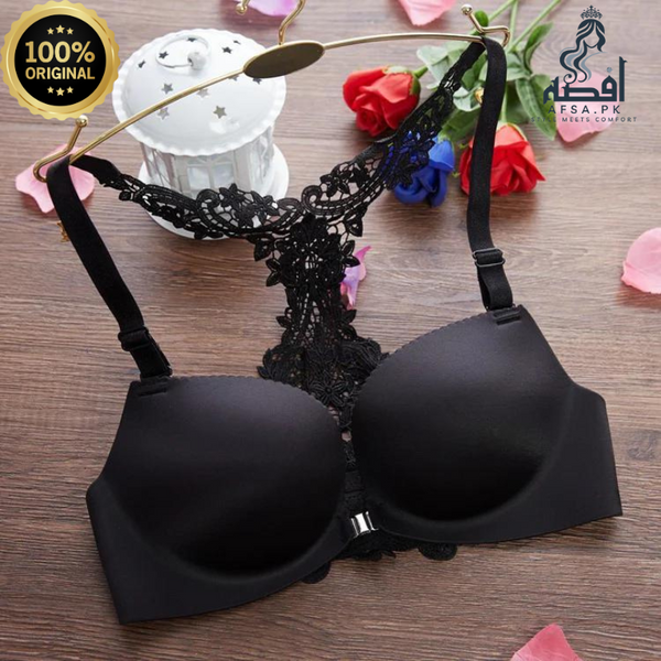 Front Opening Butterfly Bra Set with Steel Clip - Padded Push-Up
