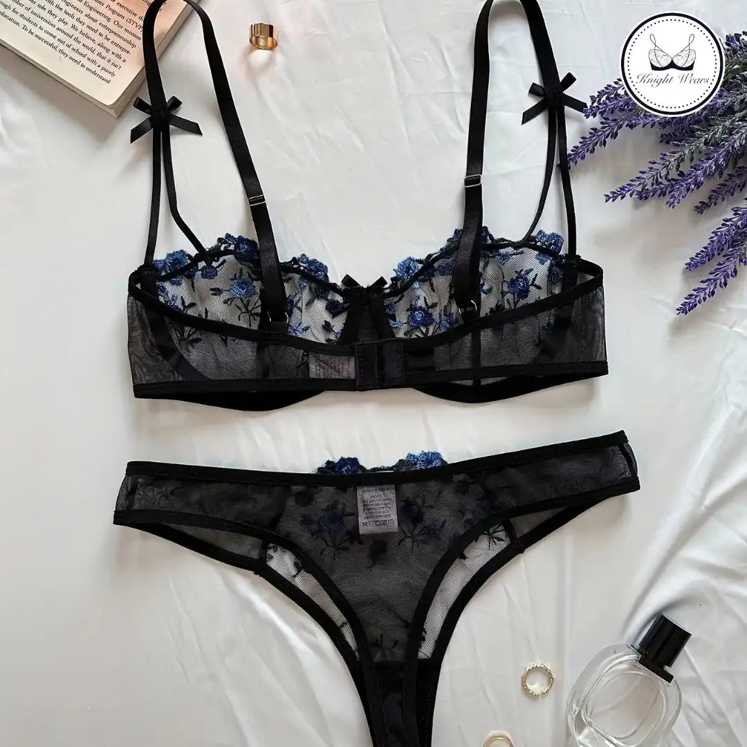 Floral mesh pushup bra panty set (Pack of 3)