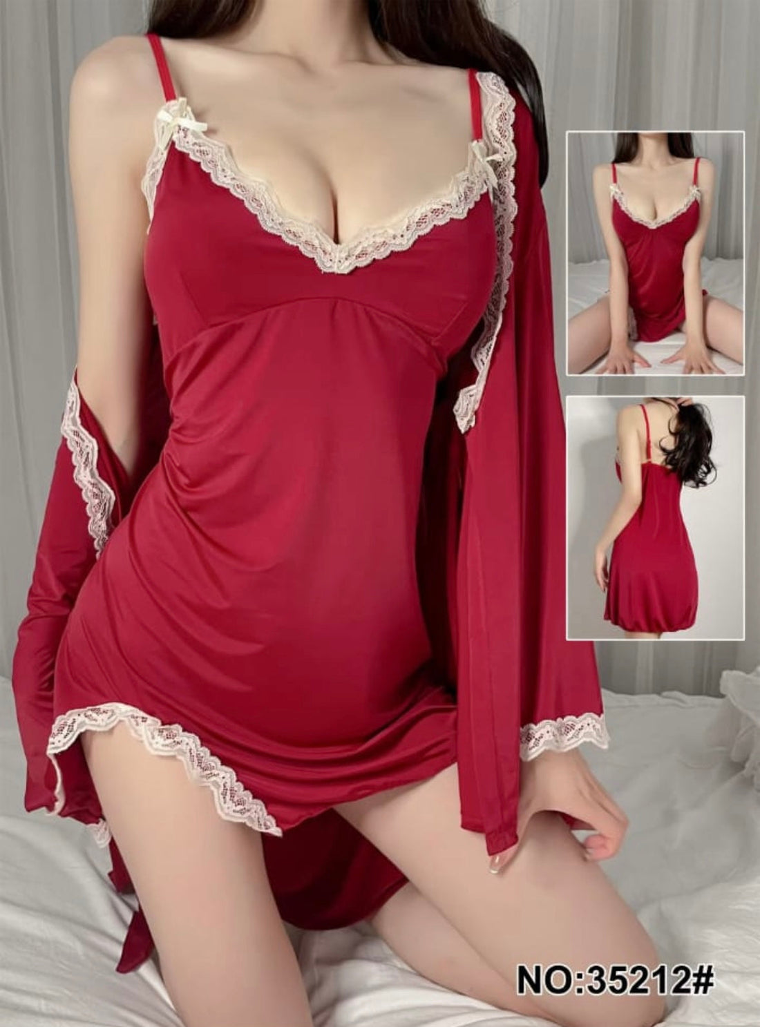 Carrot Red Two Piece Nightwear Set