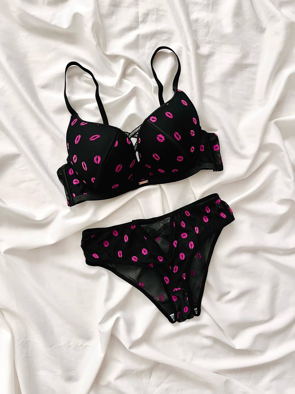 Love Kiss Luxe Rhinestone Lace Lingerie Set.