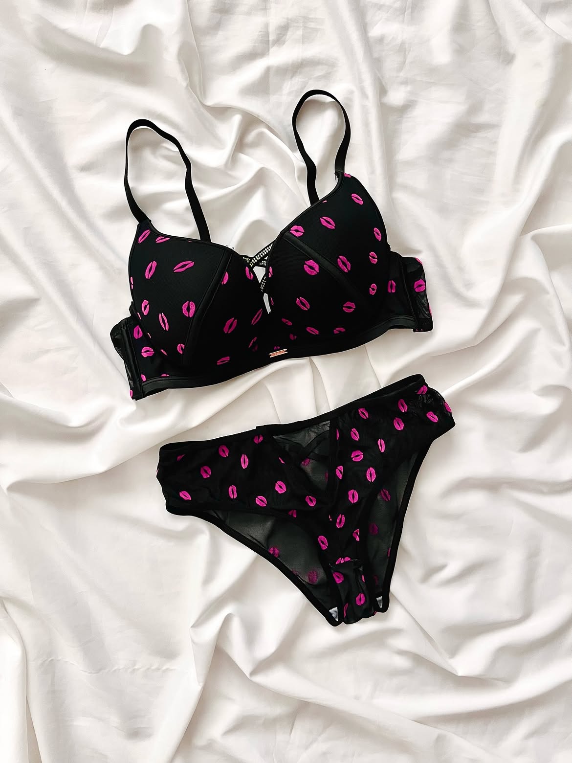 Love Kiss Luxe Rhinestone Lace Lingerie Set.