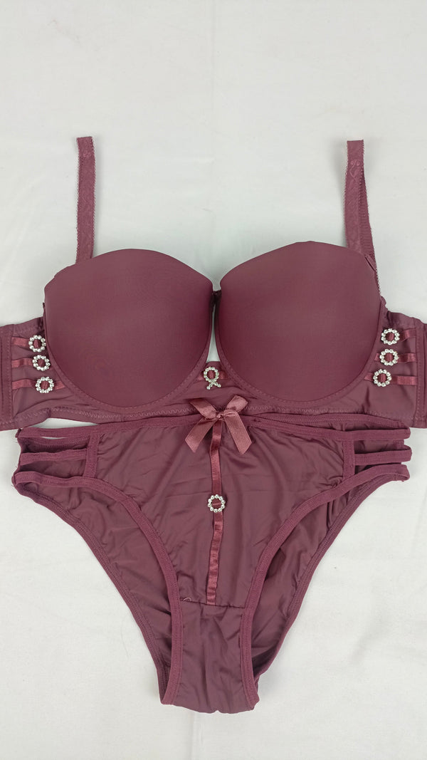 Stylish Dusty Plum Double Padded Bra With Matching Panty